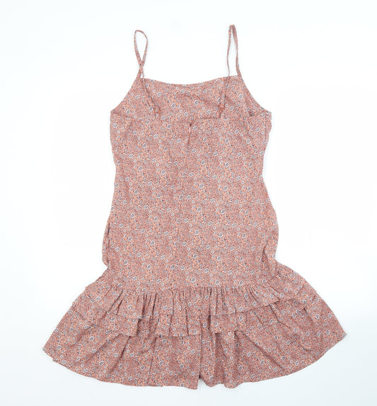 Boohoo Womens Pink Floral Polyester A-Line Size 12 Square Neck