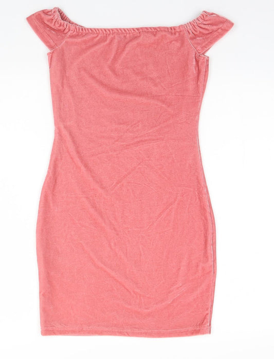 SheIn Womens Pink Polyester Pencil Dress Size S Square Neck