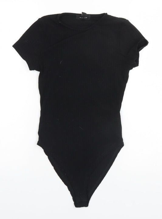 Additional front view of New Look women’s black striped polyester leotard one-piece, size UK 6