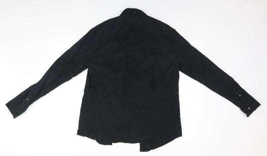 Mens UK Size M Industrialize Black Button-Up Long Sleeve Casual Shirt