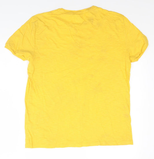 Topman Mens Yellow Cotton T-Shirt Size XL Round Neck