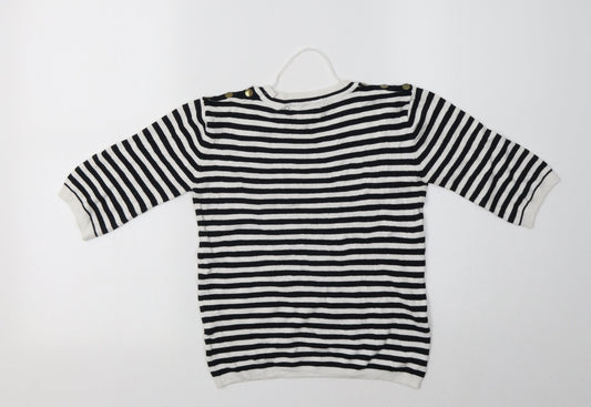 Primark Womens White Crew Neck Striped Viscose Pullover Jumper Size 10