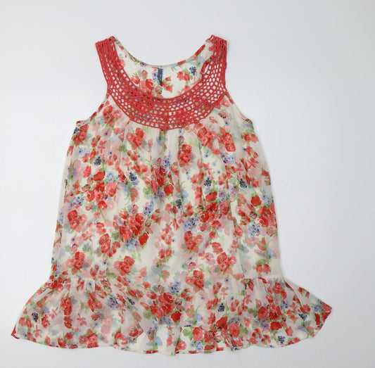 Additional front view of E-vie women’s multicoloured floral polyester tunic tank, size UK 12, scoop neck