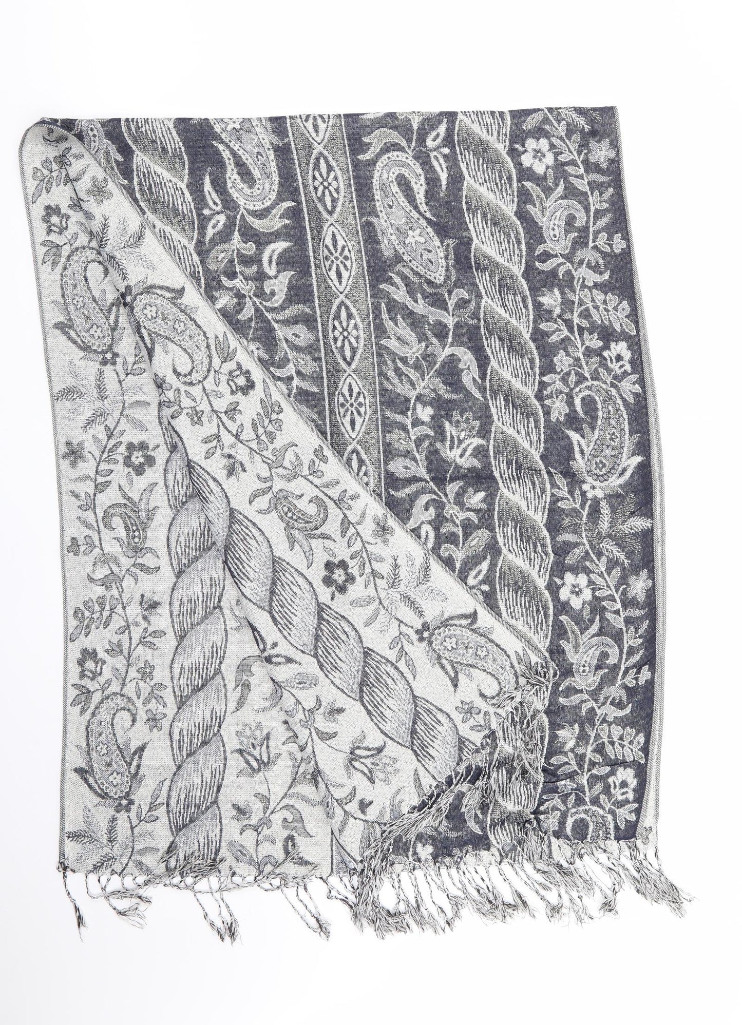 Preworn Womens Blue Floral Shawl/Wrap - Subtle shimmer effect Blue Ivory Gold