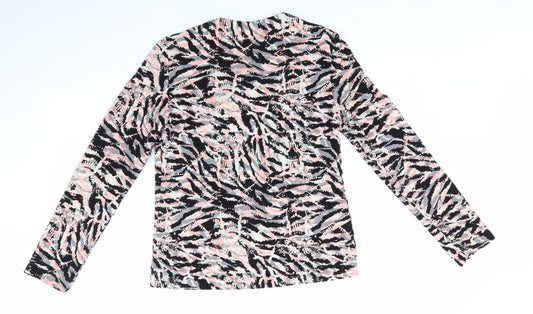 George Womens Black Animal Print Jacket Size 8 - Waterfall Jacket Pink Black Ivory