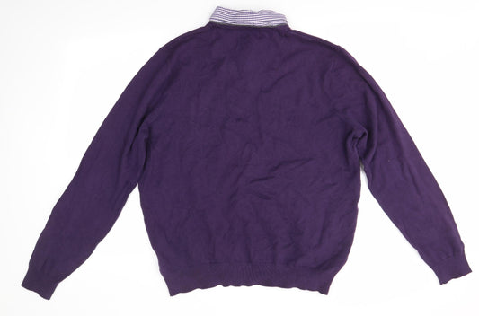 M&S Mens Purple Collared Acrylic Pullover Jumper Size L