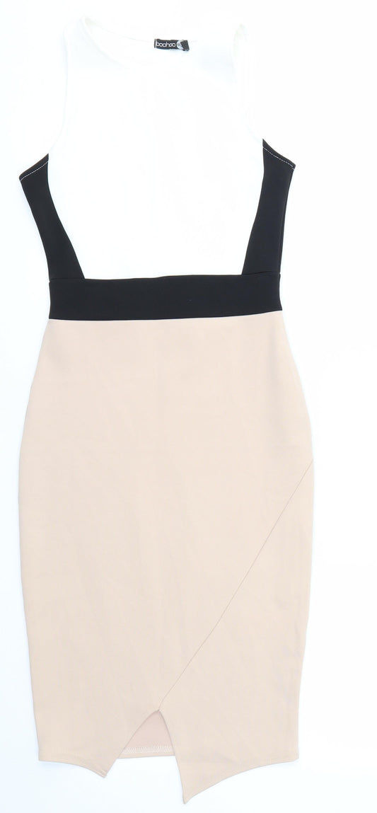 Boohoo Womens Multicoloured Polyester Bodycon Size 6 Round Neck