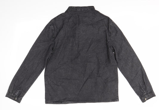 Preworn Mens Grey Polyester Button-Up Size S Round Neck