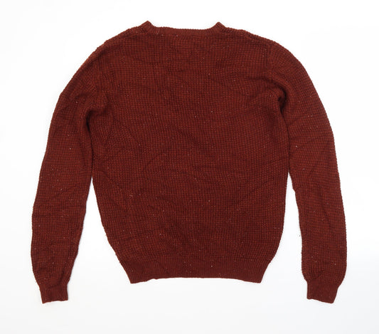 Cedar Wood State Mens Brown Crew Neck Acrylic Pullover Jumper Size S