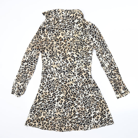 Primark Womens Beige Animal Print Viscose Shirt Dress Size 8 Collared