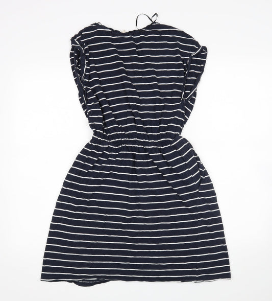 H&M Womens Multicoloured Striped Cotton Fit & Flare Size S Round Neck