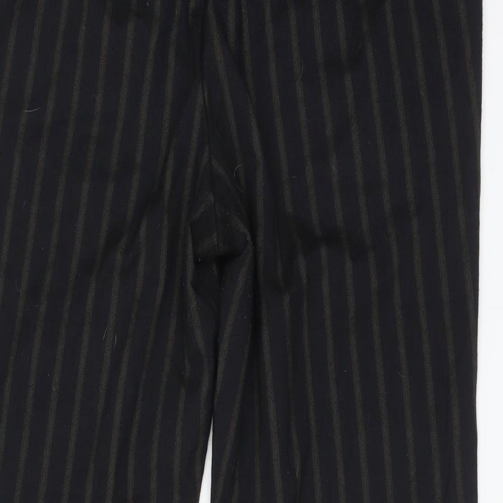 Brand and care label for New Look men’s multicoloured striped polyester trousers, size L, 26-inch leg regular