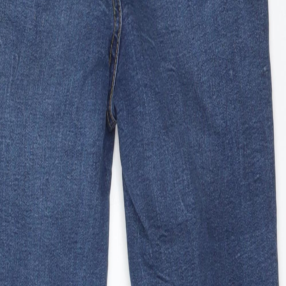 Brand and care label for DENIM CO women’s blue cotton skinny jeans, size UK 8, 24-inch leg regular