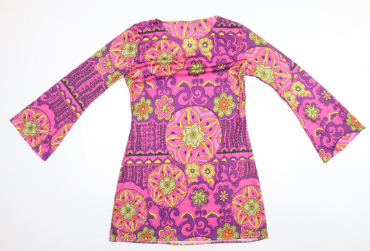Smiffys Womens Pink Geometric Polyester A-Line Size L V-Neck