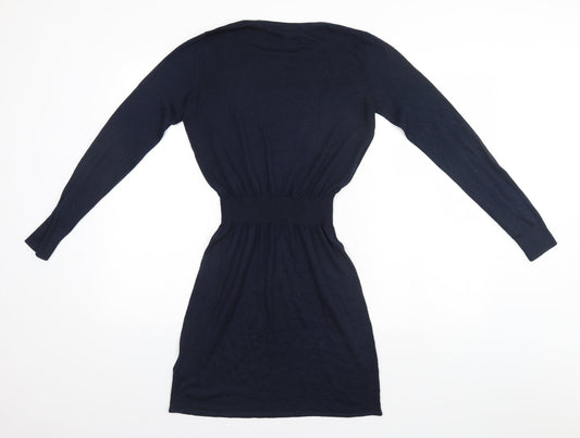 H&M Womens Blue Polyester Fit & Flare Size 6 Round Neck