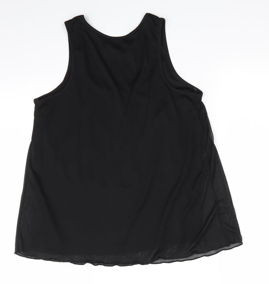 FOREVER 21 Womens Black Polyester Basic Tank Size M Scoop Neck - Sheer Overlay Subtle Shimming Lip Art