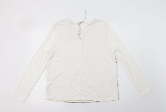Per Una Womens White Striped Viscose Basic Blouse Size 12 Crew Neck