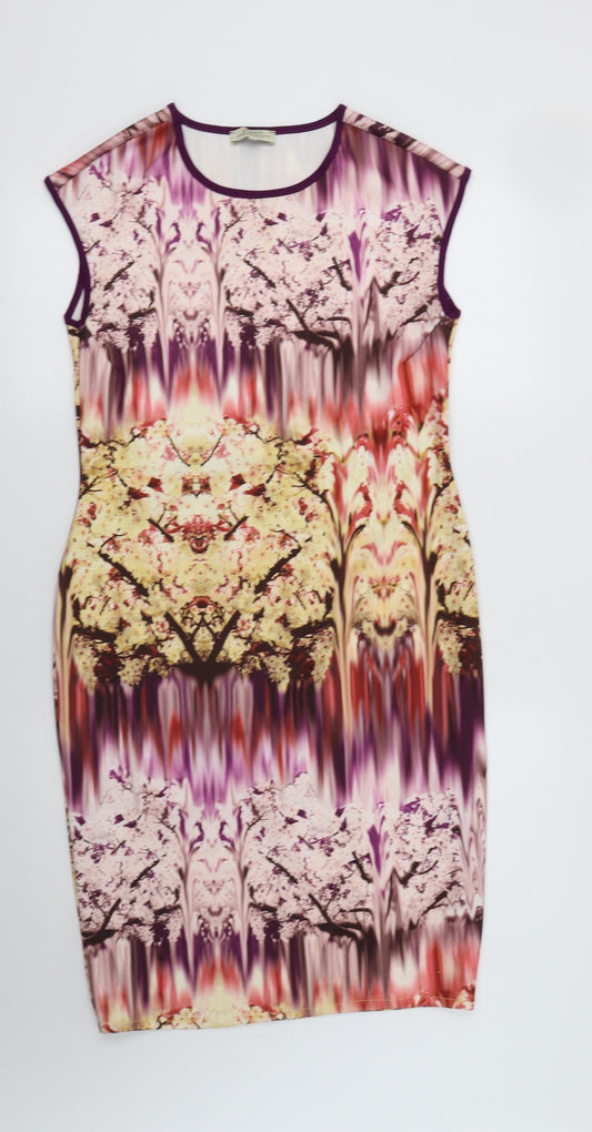 Additional front view of Papaya women’s multicoloured geometric polyester bodycon, size UK 14, crew neck