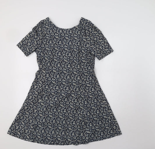 NEXT Womens Blue Floral Polyester Fit & Flare Size 12 V-Neck