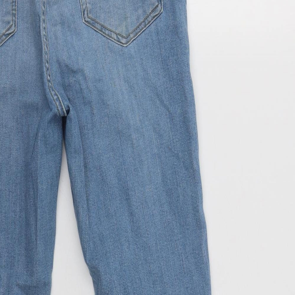 Brand and care label for Topshop women’s blue cotton skinny jeans, size UK 30, 30-inch leg regular