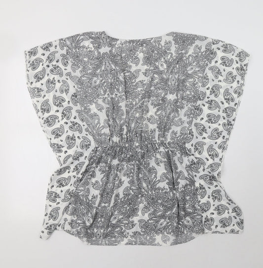 George Womens White Paisley Polyester Tunic Blouse Size S Crew Neck