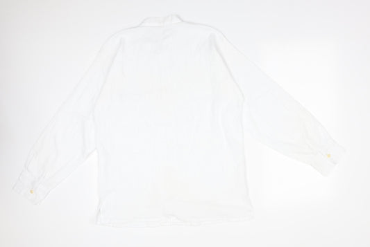 Preworn Mens White Button-Up Size L Round Neck