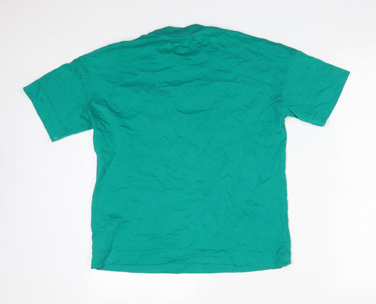 Bershka Womens Green Cotton Basic T-Shirt Size XS Round Neck
