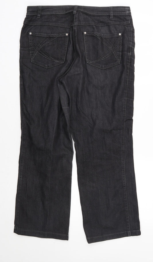 Back view of Gerry Weber women’s black cotton straight jeans, size UK 16, 27-inch leg regular
