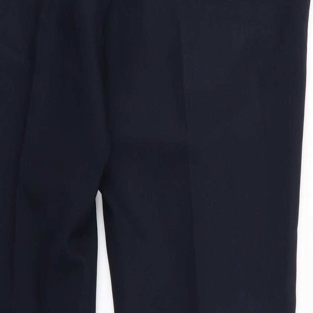 Brand and care label for Bonmarché women’s blue polyester dress pants trousers, size UK 12, 28-inch leg regular