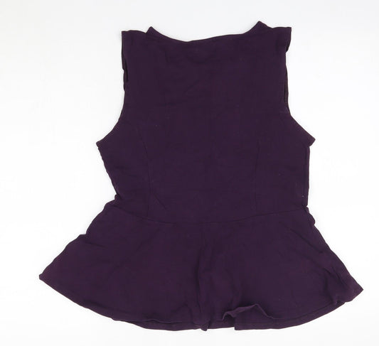 New Look Womens Purple Cotton Basic Blouse Size 16 Round Neck