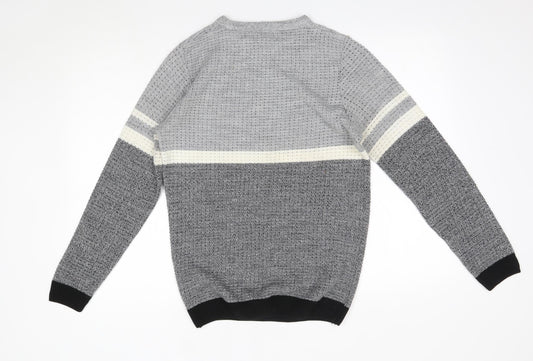 River Island Mens Grey Round Neck Acrylic Pullover Jumper Size S