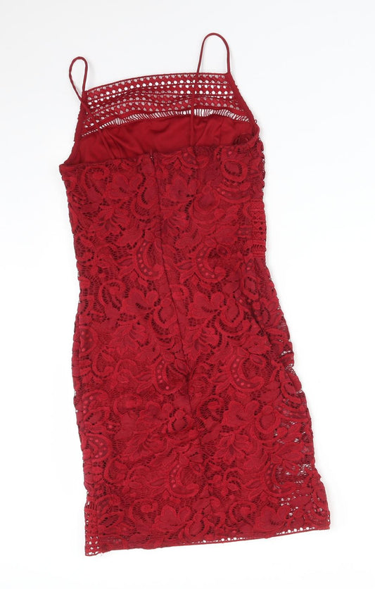 Topshop Womens Red Floral Polyester Pencil Dress Size 8