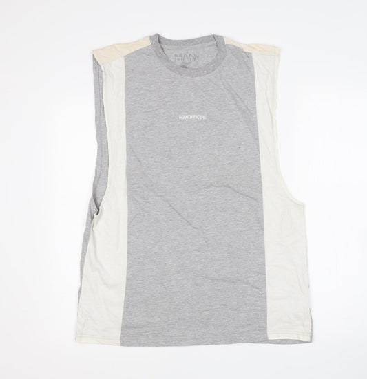 BoohooMAN Mens Multicoloured Cotton Basic Tank Size L Round Neck