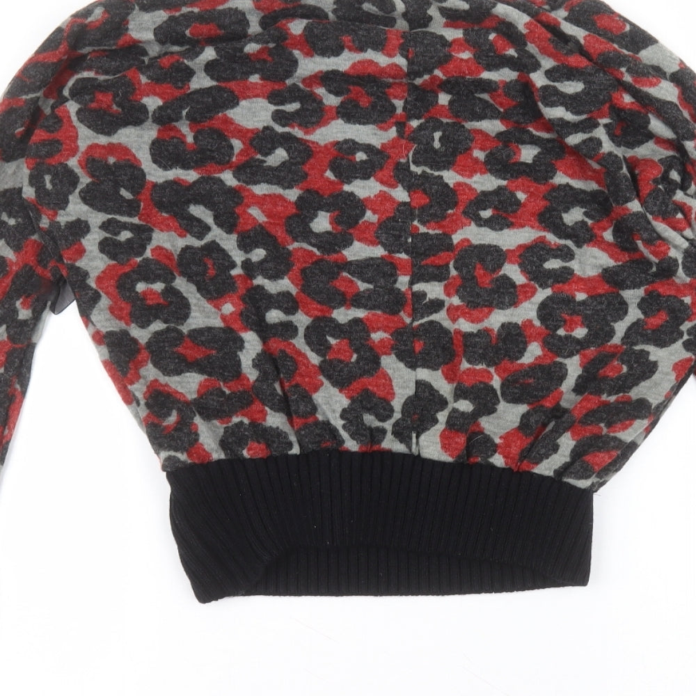 vega's Womens Black Round Neck Animal Print Acrylic Pullover Jumper Size S
