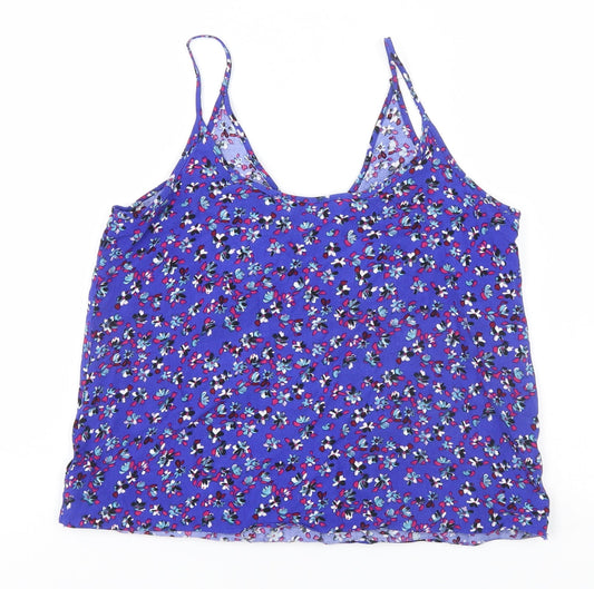Papaya Womens Blue Floral Viscose Basic Tank Size 10 Halter