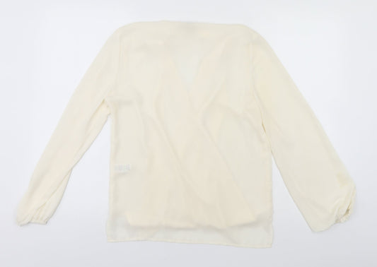 Papaya Womens Ivory Polyester Basic T-Shirt Size 8 V-Neck