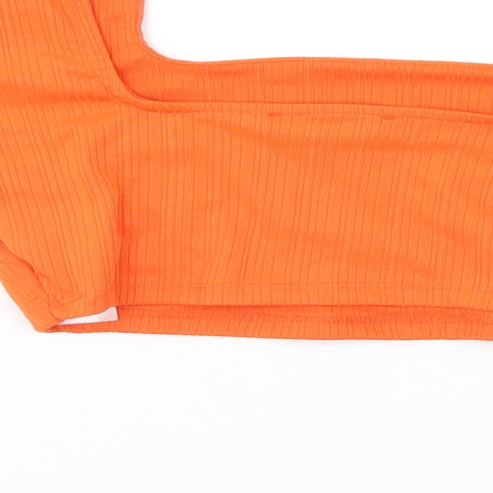 Primark Womens Orange Striped Polyester Basic T-Shirt Size 6 Square Neck