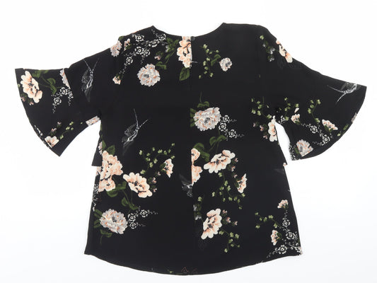 AX Paris Womens Black Floral Polyester Basic T-Shirt Size 8 Round Neck