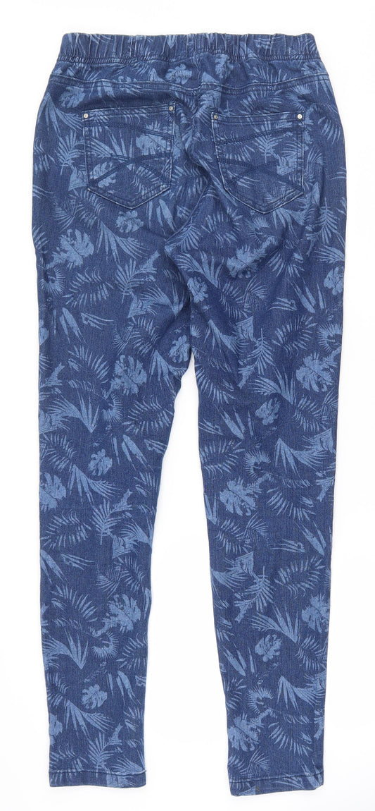 TU Womens Blue Floral Cotton Jegging Trousers Size 10 L30 in Regular