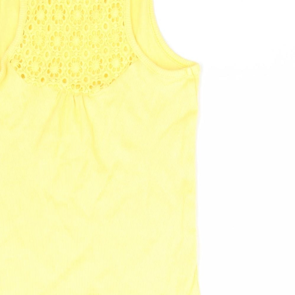 George Girls Yellow Cotton Basic Tank Size 7-8 Years Round Neck - Back lace insert