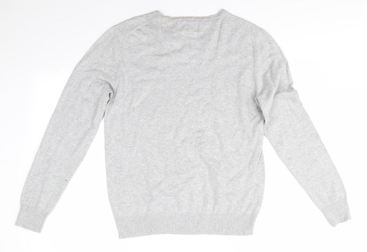 Racing Green Mens Grey V-Neck Cotton Pullover Jumper Size M - Pale Grey Bird Graphic