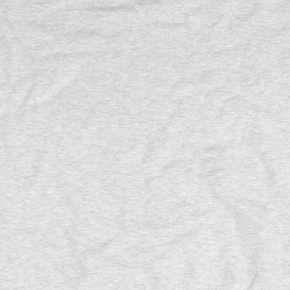 Brand and care label for Racing Green men’s grey v-neck cotton jumper, size M, - pale grey bird graphic