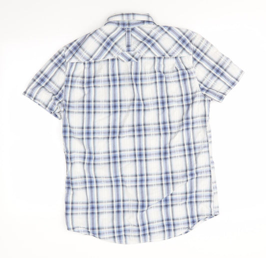 St George by Duffer Mens Blue Check Cotton Button-Up Size M Collared - Blue White Grey Check