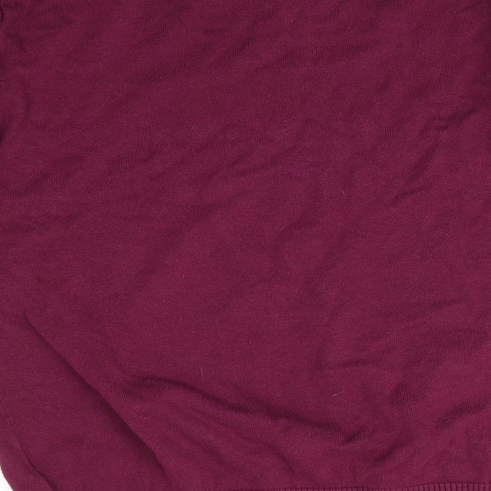 Brand and care label for Avenue men’s purple round neck cotton jumper, size M, - shoulder detail burgandy