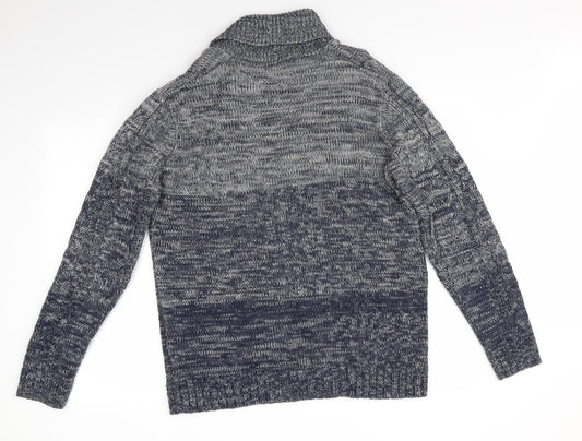 Cedar Wood State Mens Blue Collared Pullover Jumper Size M - Fade to Blue Teal Grey Mix