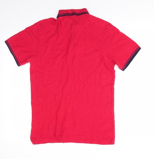 Burton Menswear Mens Red Cotton Polo Size S Collared - Navy Blue Trim
