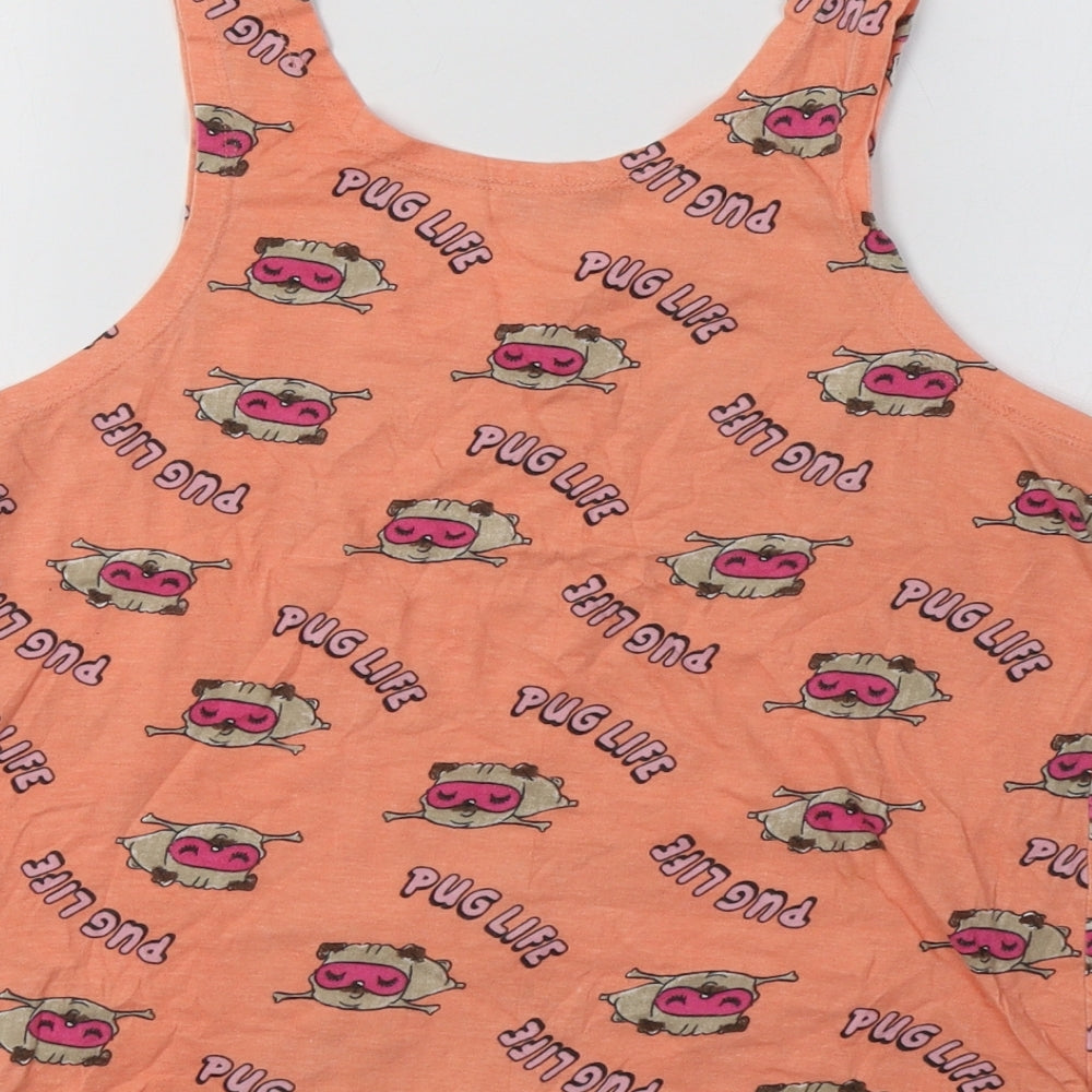 M&Co Girls Orange Cotton Basic Tank Size 11-12 Years Crew Neck - Pug Print