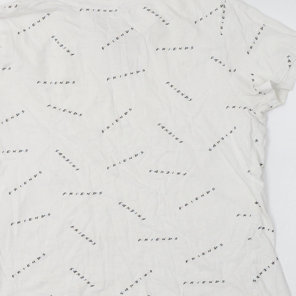 Primark Womens White Geometric Cotton Basic T-Shirt Size S Crew Neck - Friends