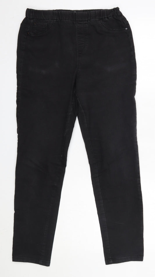 Additional front view of Peacocks women’s black cotton skinny jeans, size UK 12, 28-inch leg regular