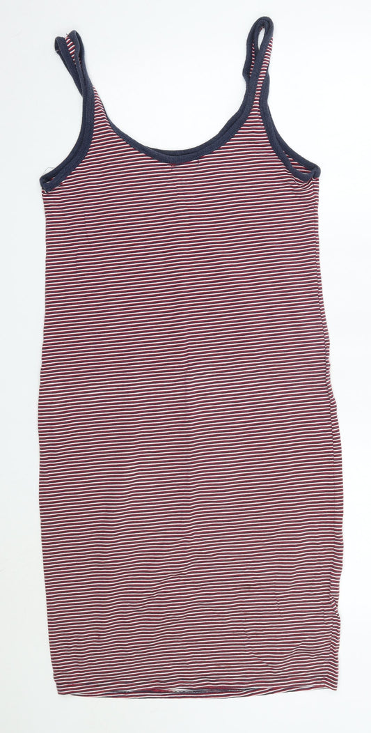 Shana Womens Red Striped 100% Cotton Tank Dress Size L Round Neck